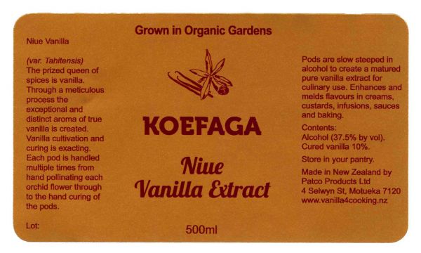 Vanilla extract product label